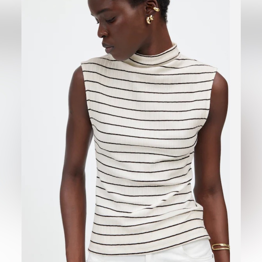 Madewell Ribbed Mockneck Tank cotton white/black strip SIZE XS